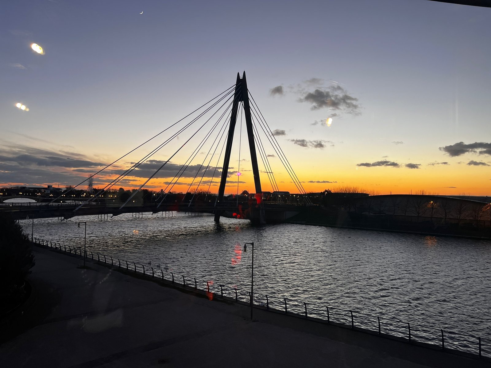 Southport Marine Lake bridge at sunset