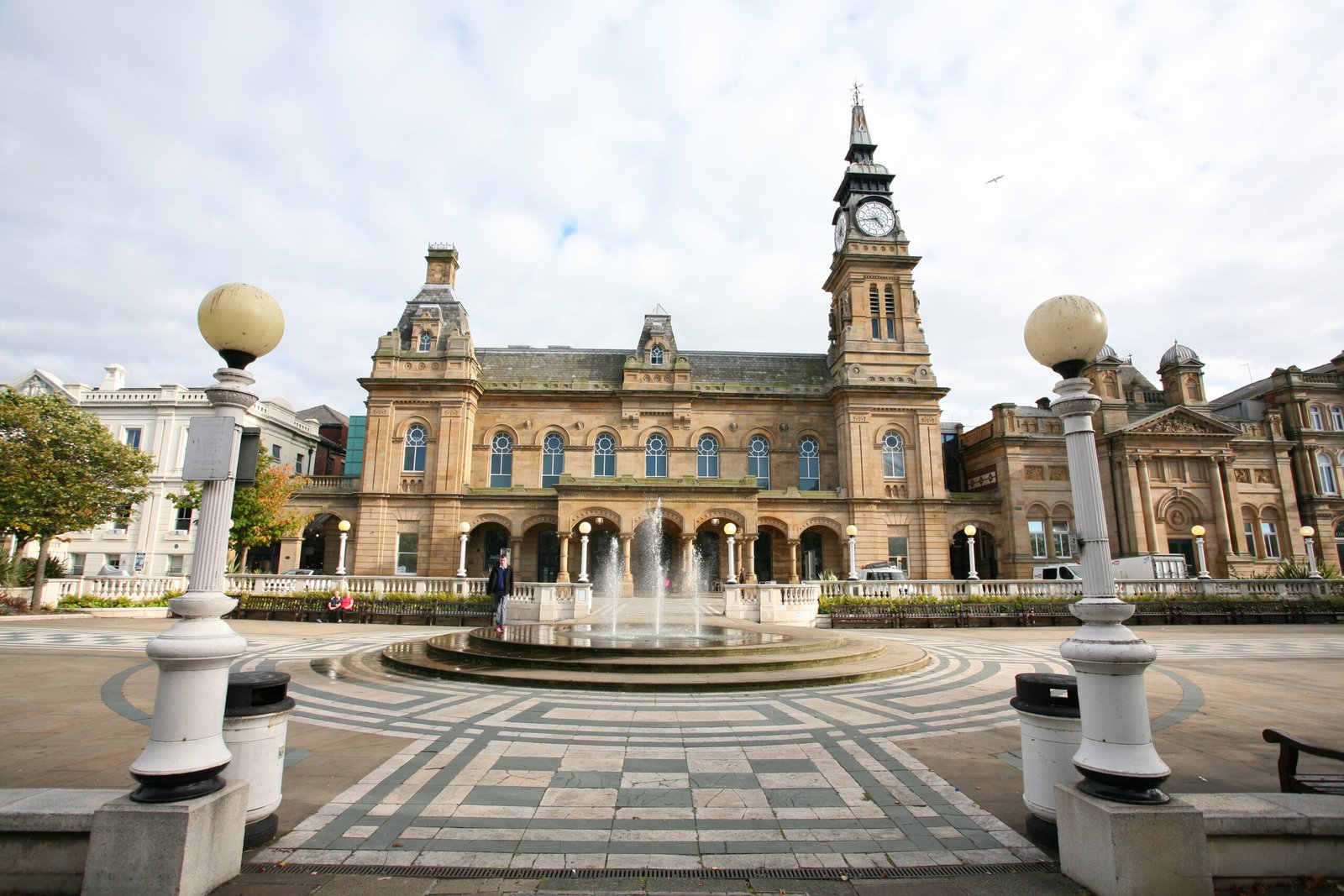Southport town centre civic buildings and fountains