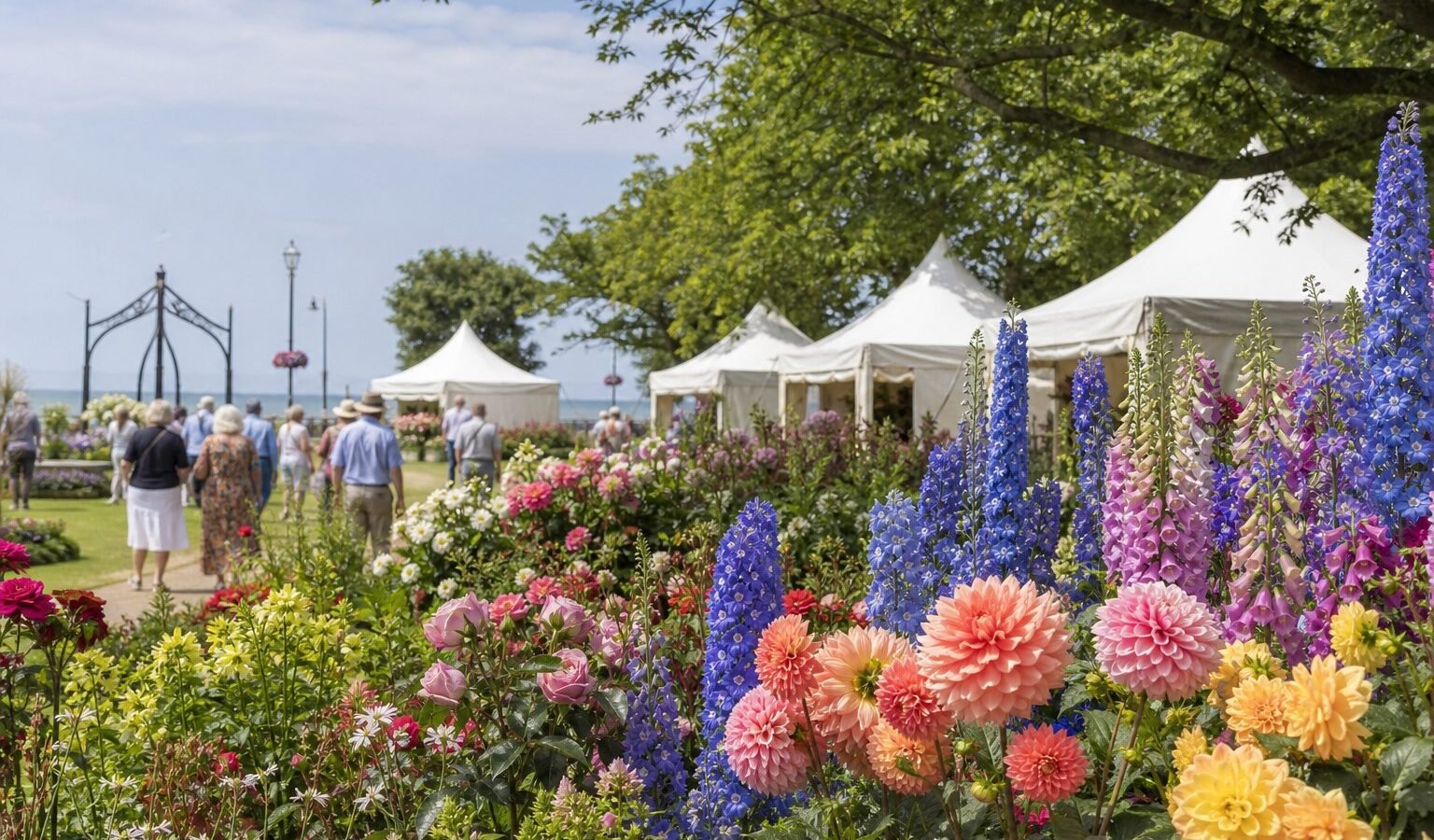 Colourful summer flower displays in a British seaside park