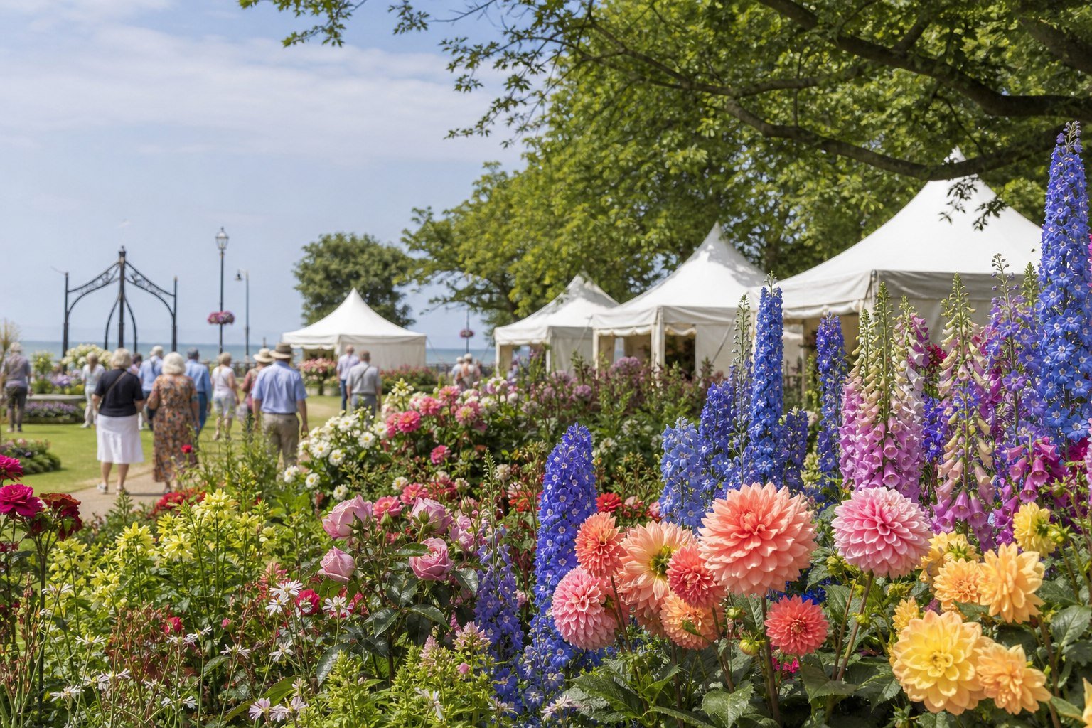 Colourful summer flower displays in a British seaside park